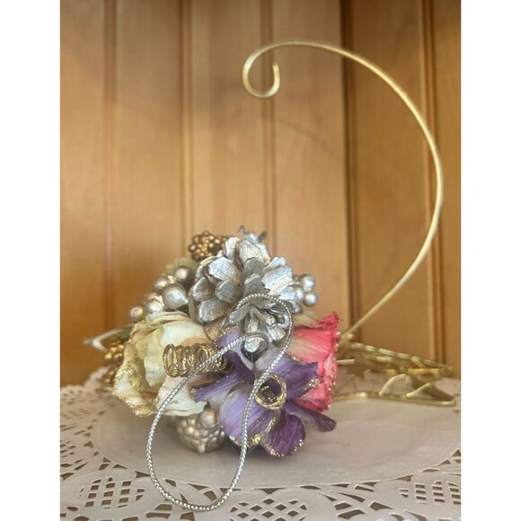 Handmade Floral Glitter Handcrafted Christmas Ornament Silver Pink Decoration - Picture 3 of 8